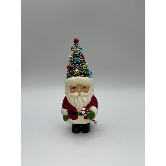 Retro Christmas Santa Holding Candy Cane Bottle Brush Tree Head Ho Ho Ho Holiday - Picture 13 of 16